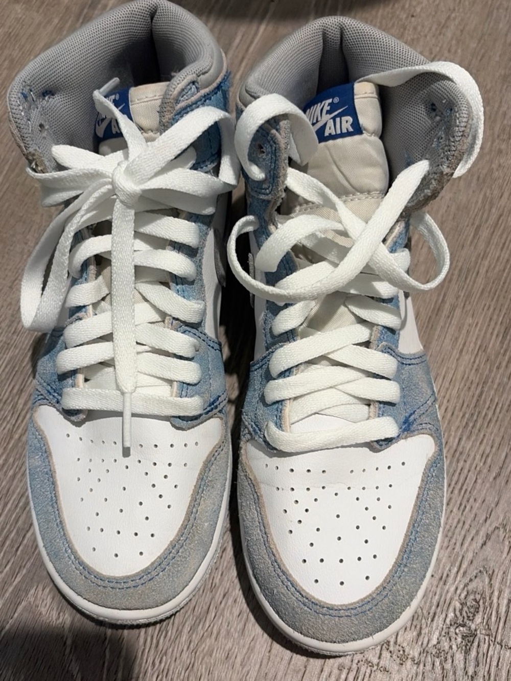 Jordan High-Top Sneakers in White and Light Blue